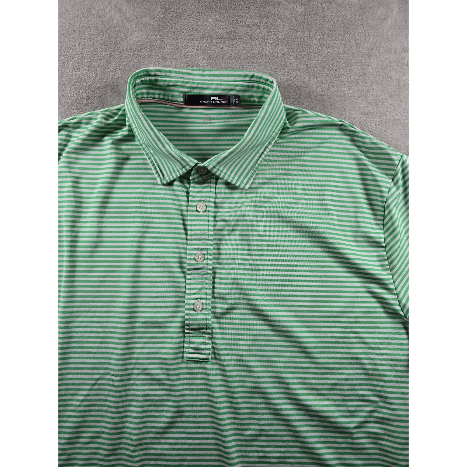 Rlx Ralph Lauren Golf Polo Shirt Mens Xl Green White Stripes Performance Stretch
